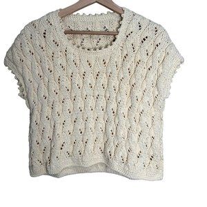 Hand Knit Y2K Cable Knit Crocheted Sleeveless Sweater Top Womens Size M READ